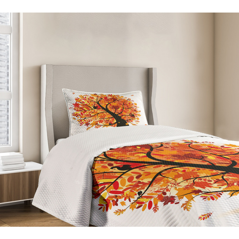 Cartoon Tree Leaves Bedspread Set