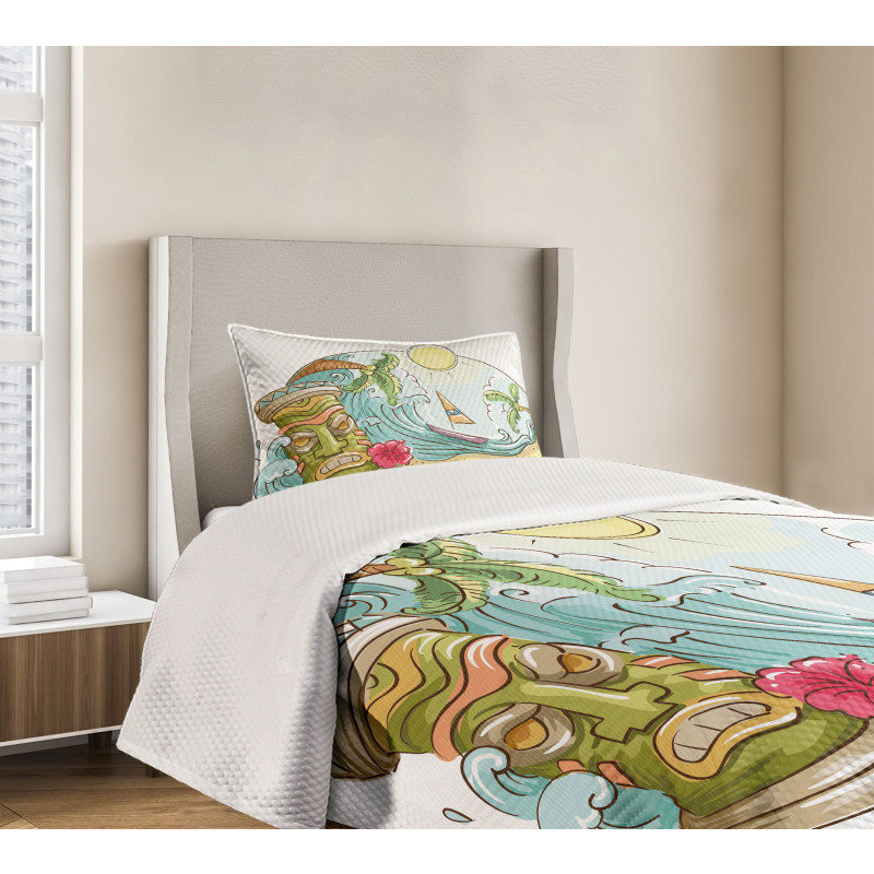 Cartoon Beach Bedspread Set