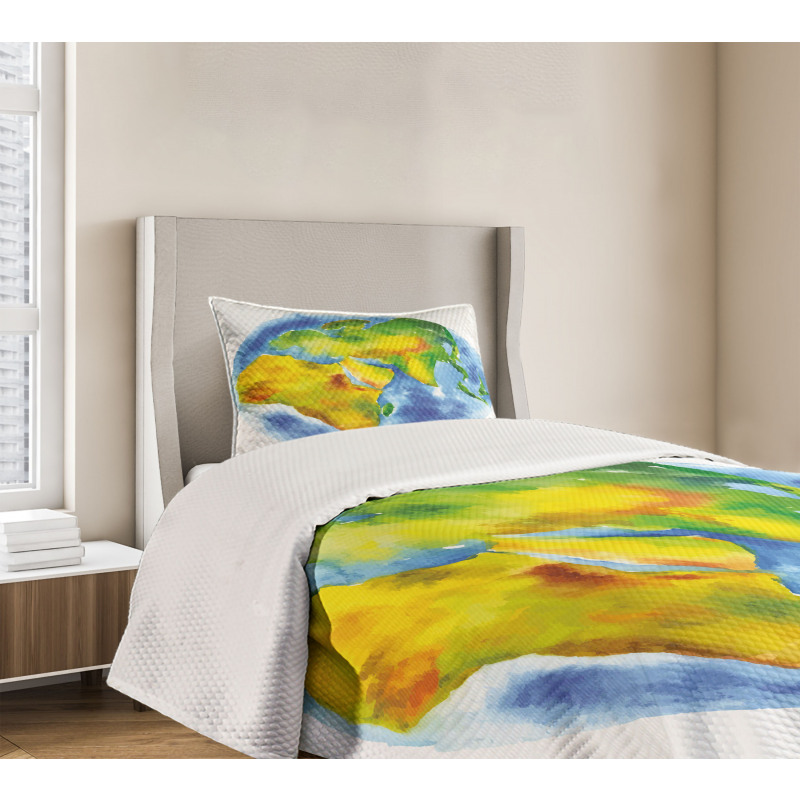 Globe of Earth Watercolors Bedspread Set