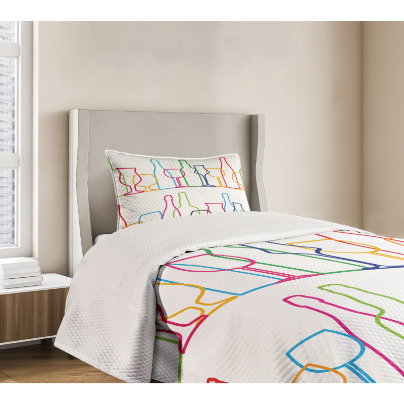 Colorful Outline Bottles Bedspread Set