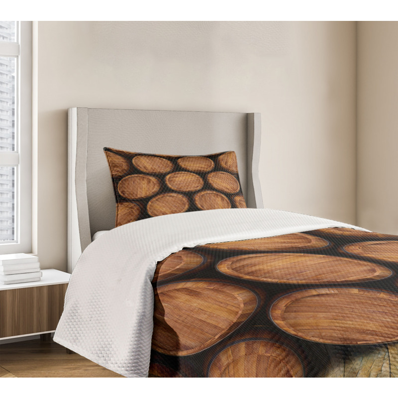 Wall of Wooden Barrels Bedspread Set