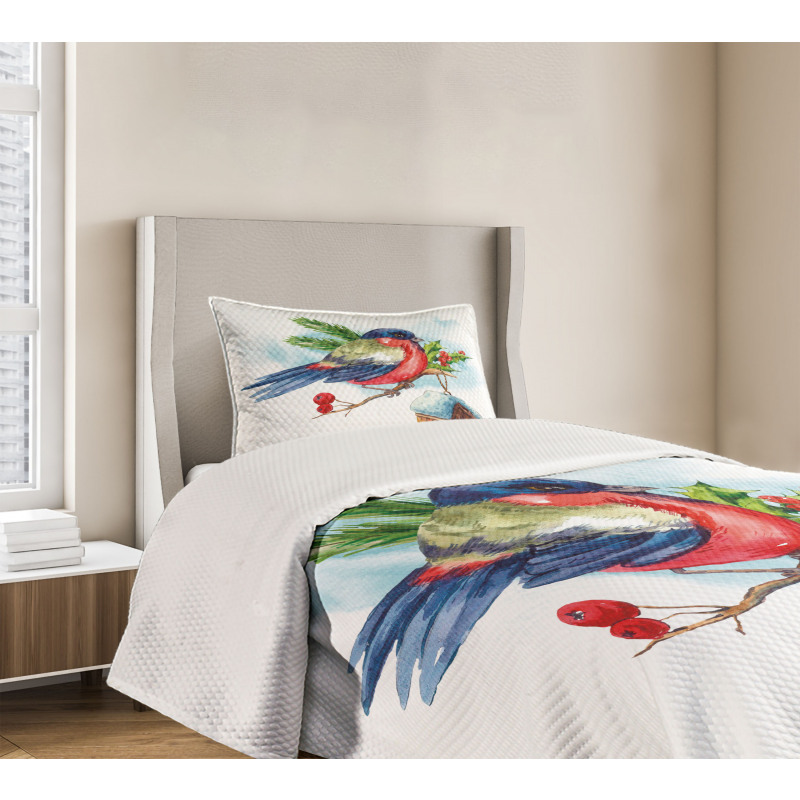 Christmas Bird Holly Pine Bedspread Set