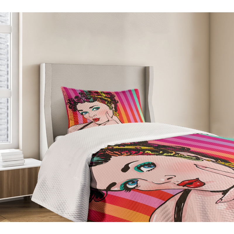 Blue Eyed Woman Pop Art Bedspread Set
