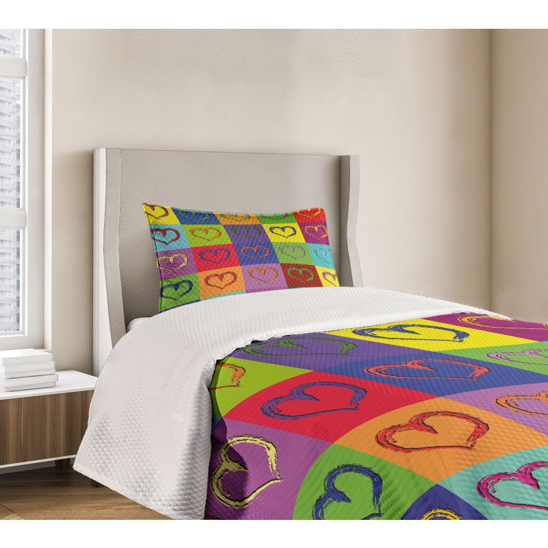 Vivid Heart Colorful Square Bedspread Set