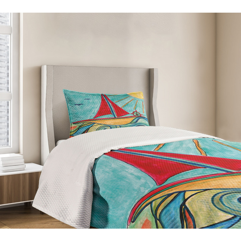 Ship in Waves in Sea Bedspread Set