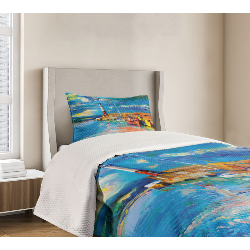 Oil Painting Lighthouse Bedspread Set