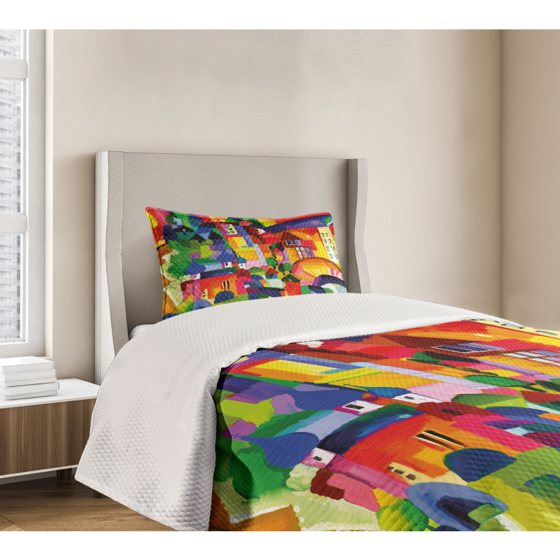 Modern Vivid Buildings Bedspread Set