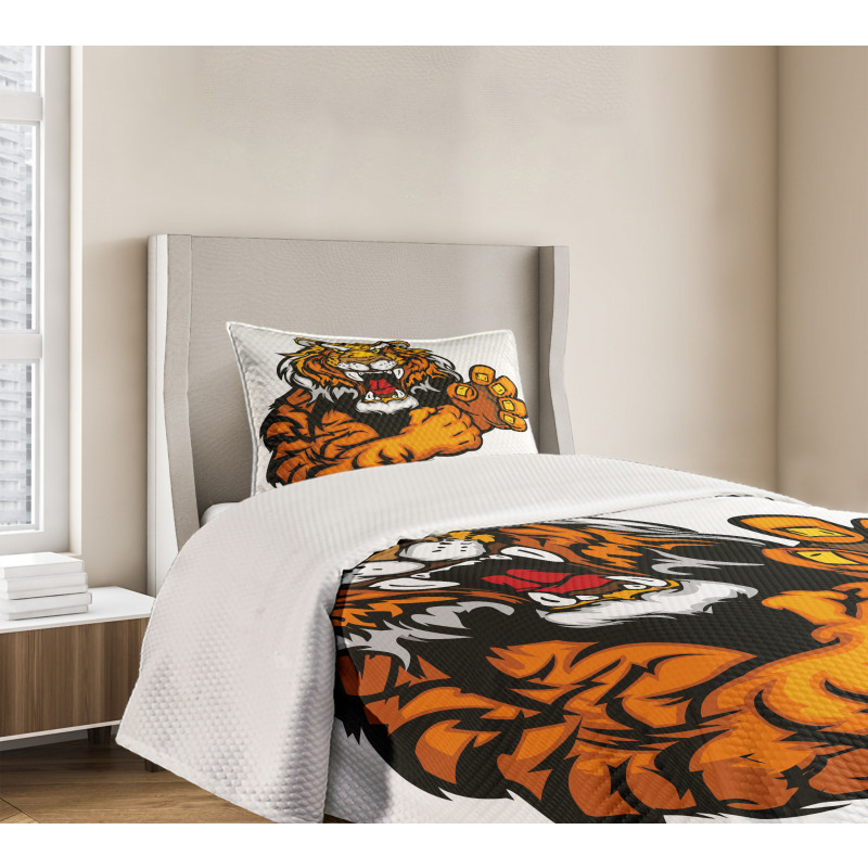 Cartoon Angry Wild Cat Bedspread Set