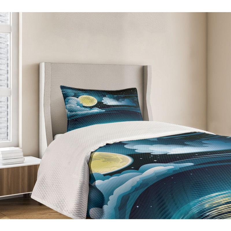 Clouds Full Moon Stars Bedspread Set