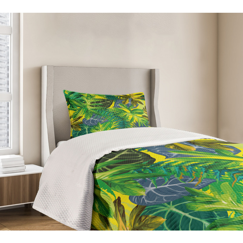 Exotic Leaves Watercolor Bedspread Set