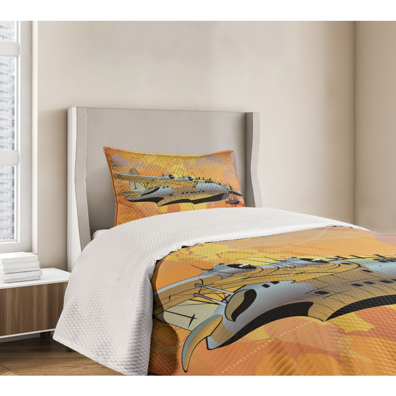 Retro Seaplane Bedspread Set