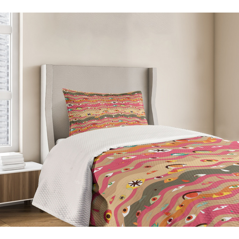 Wavy Lines Groovy Hippie Bedspread Set