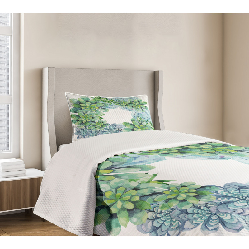 Watercolor Cactus Wreath Bedspread Set