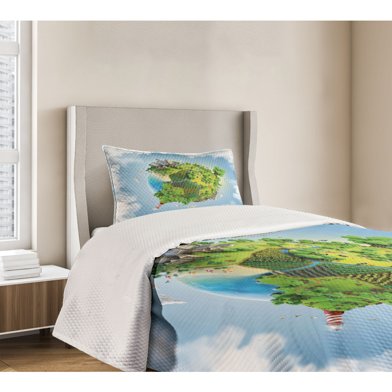 Cartoon Globe Greenery Bedspread Set