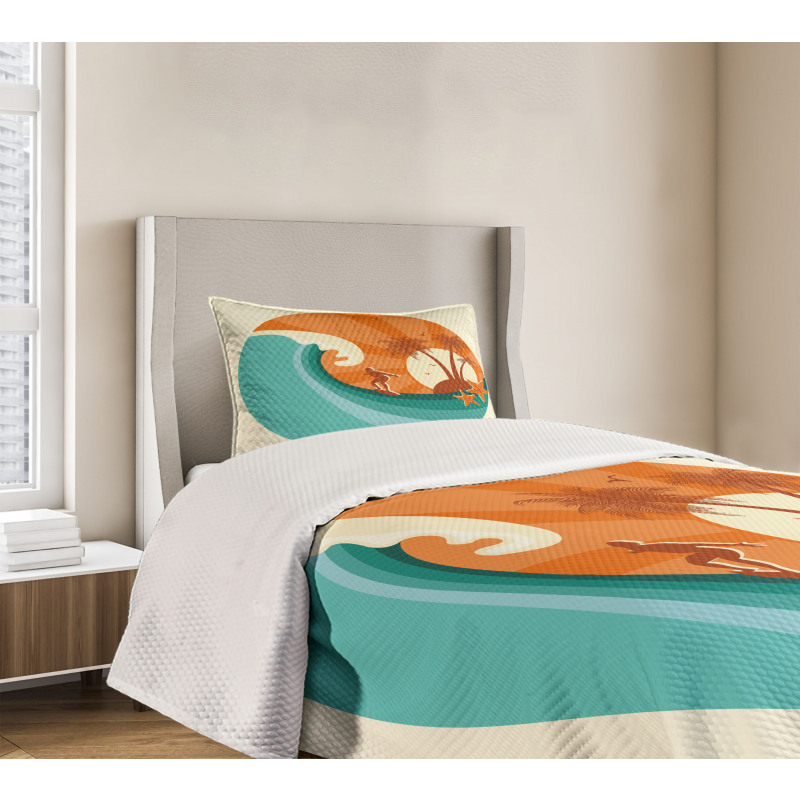 Retro Man Surfing Bedspread Set