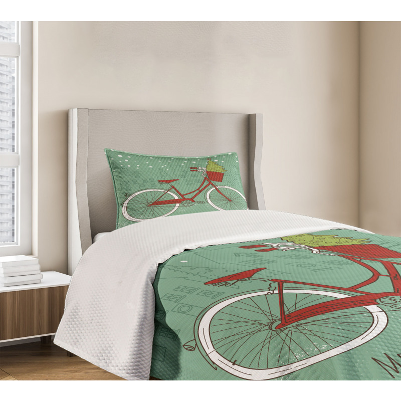 Retro Bike Xmas Trees Bedspread Set