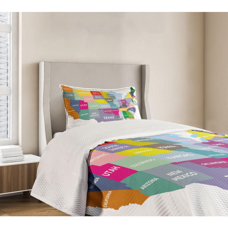 USA Map Colorful States Bedspread Set