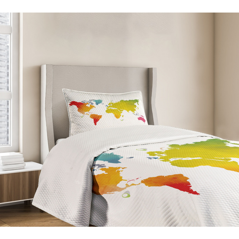 Continents World Watercolor Bedspread Set