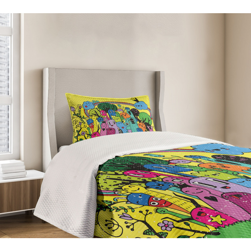 Hand Drawn Crazy Doodle Bedspread Set