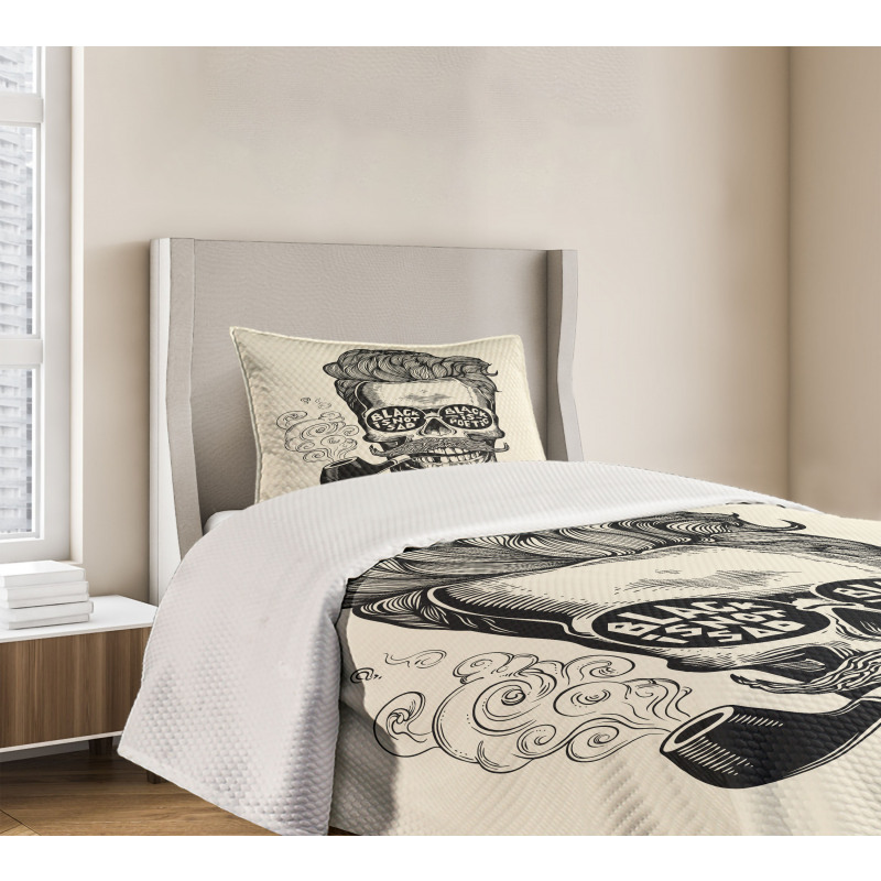 Skull with Pipe Glasses Bedspread Set