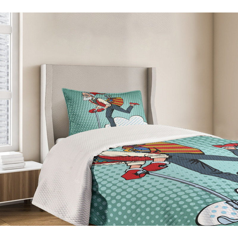 Pop Art Hipster Santa Bedspread Set