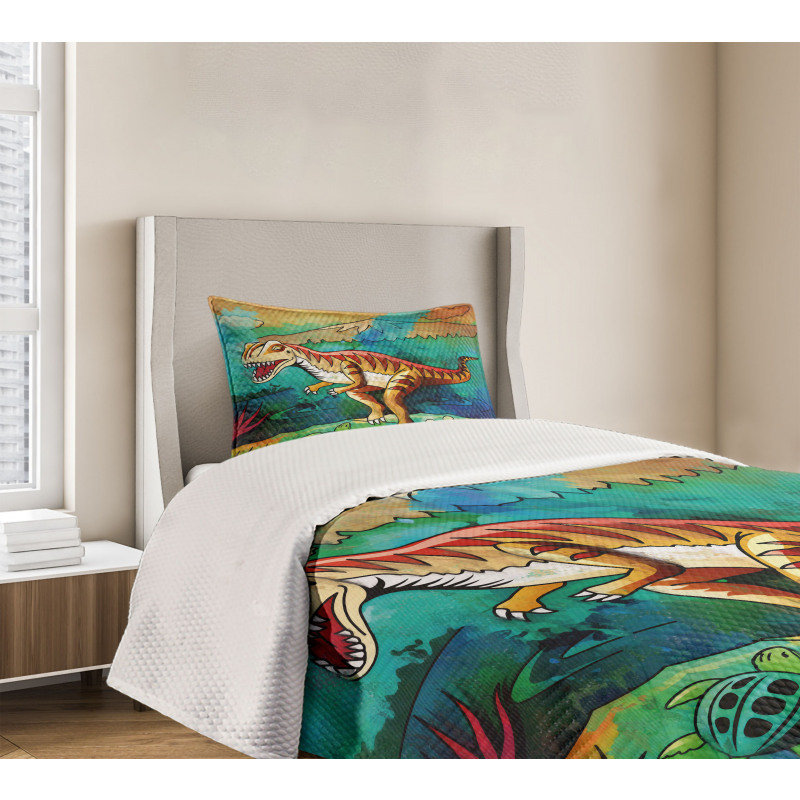 Colorful Velociraptor Bedspread Set