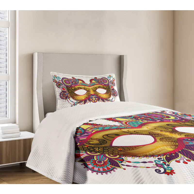 Ornate Yellow Mask Bedspread Set