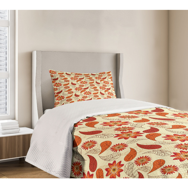 Red Retro Poppy Flowers Bedspread Set