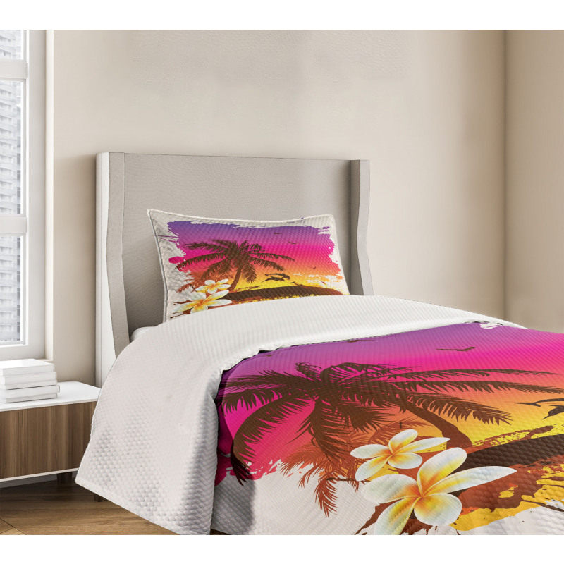 Tropical Beach Sunset Bedspread Set