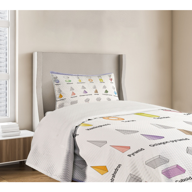 3D Shapes School Theme Bedspread Set