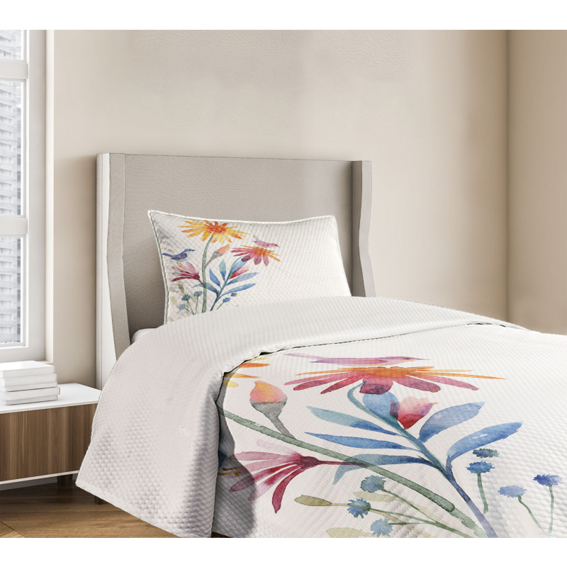 Flower Brush Effect Bedspread Set