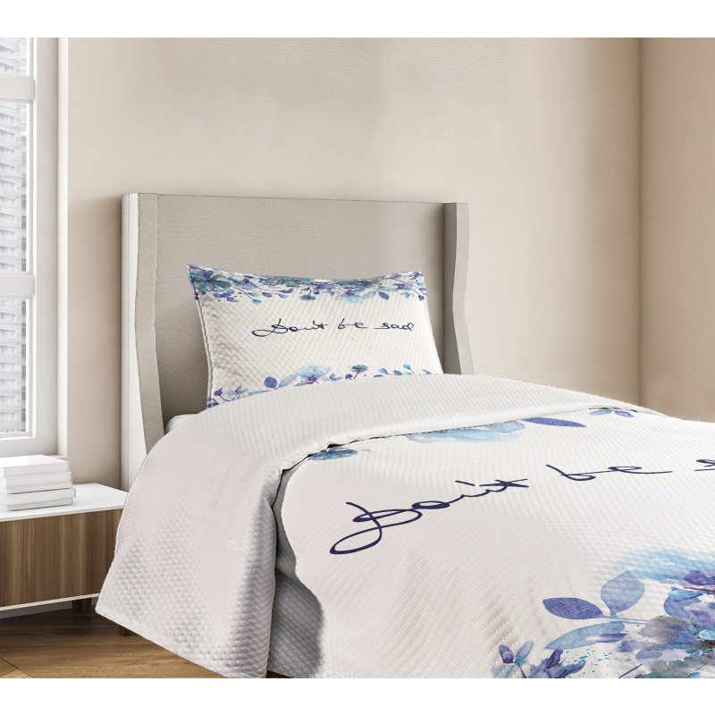 Blue Flowers Leaves Bedspread Set