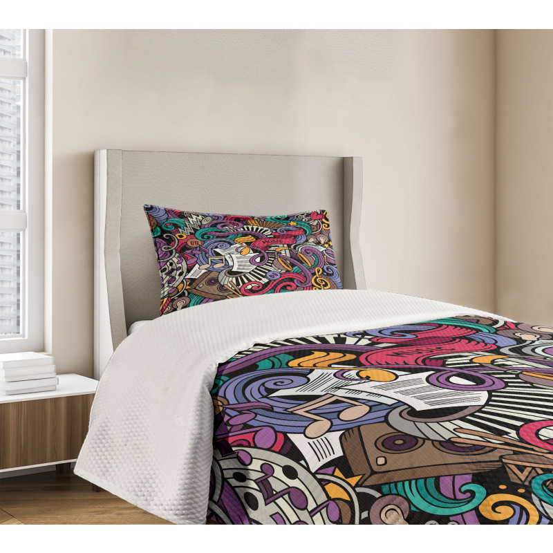 Music Theme Instruments Bedspread Set