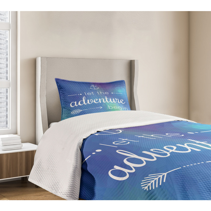 Marine Phrase on Blue Bedspread Set