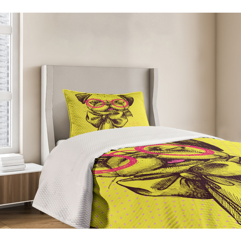 Intellectual Dog Glasses Bedspread Set