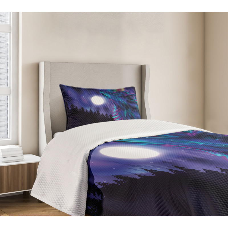 Aurora Borealis and Wolf Bedspread Set