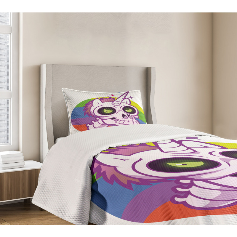 Cartoon Unicorn Design Bedspread Set