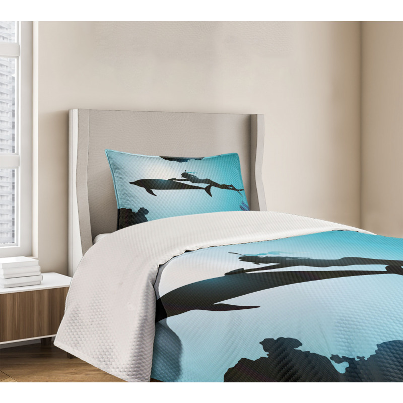 Diver Girl with Dolphin Bedspread Set