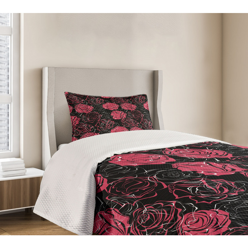 Ombre Rose Blooom Art Bedspread Set