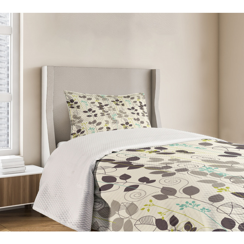 Doodle Leaves Earth Tone Bedspread Set