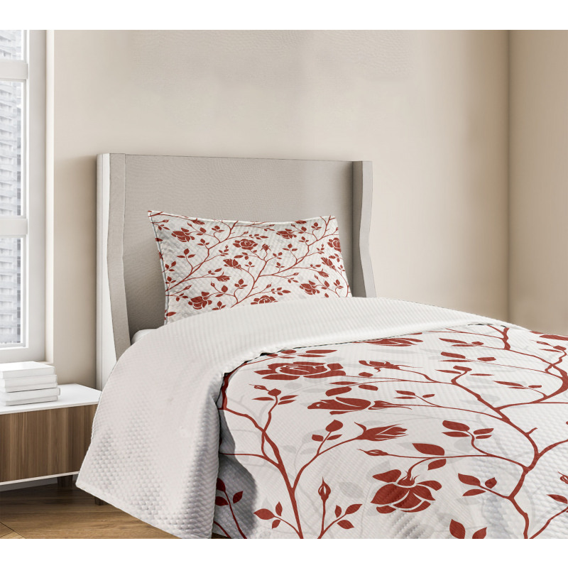 Monochrome Rose Leaves Bedspread Set