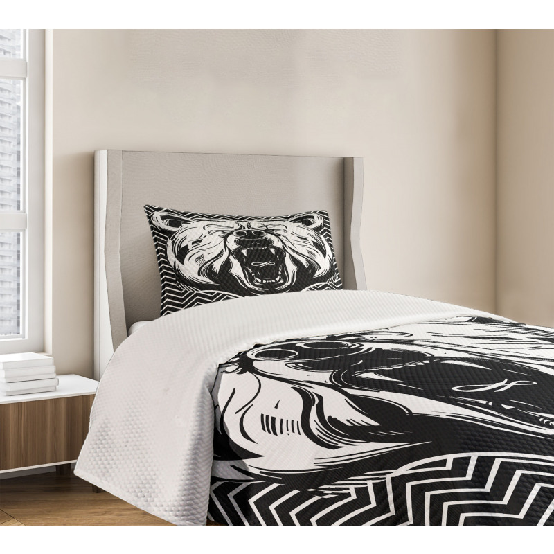 Scary Roar on Zigzag Lines Bedspread Set