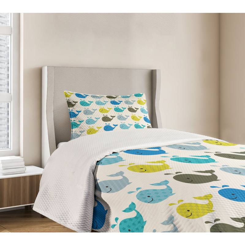 Colorful Whales Animals Bedspread Set