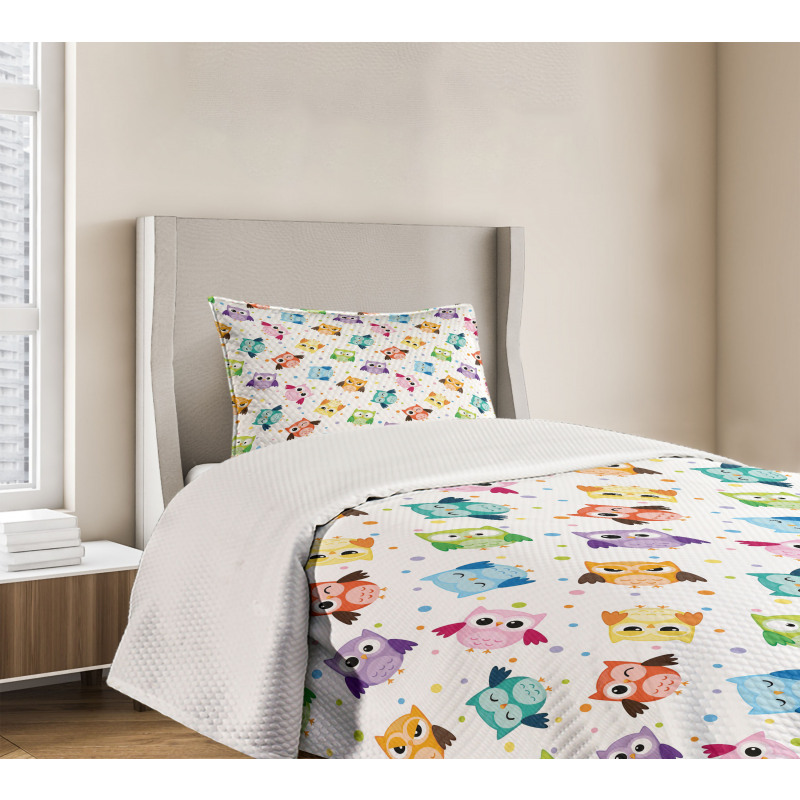 Owls Face Expressions Bedspread Set