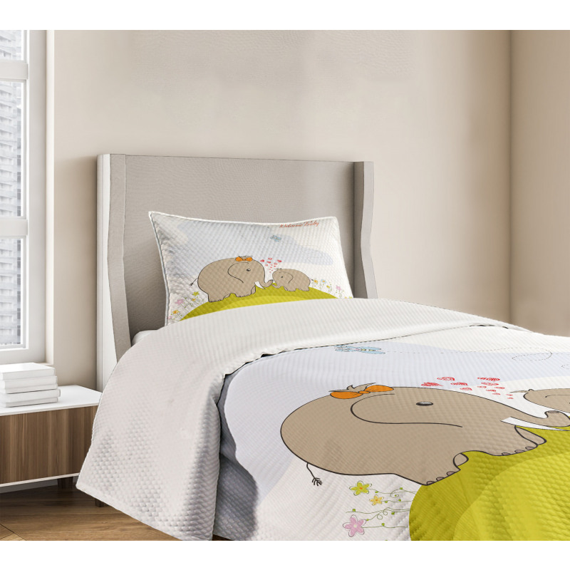 Mother Baby Elephant Bedspread Set