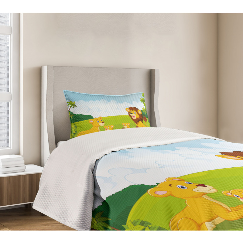 Lion Family in Forest Bedspread Set