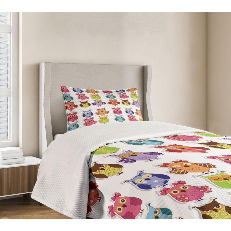 Cartoon Owls Emotions Bedspread Set