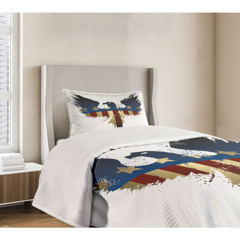 USA Flag Bird Silhouette Bedspread Set