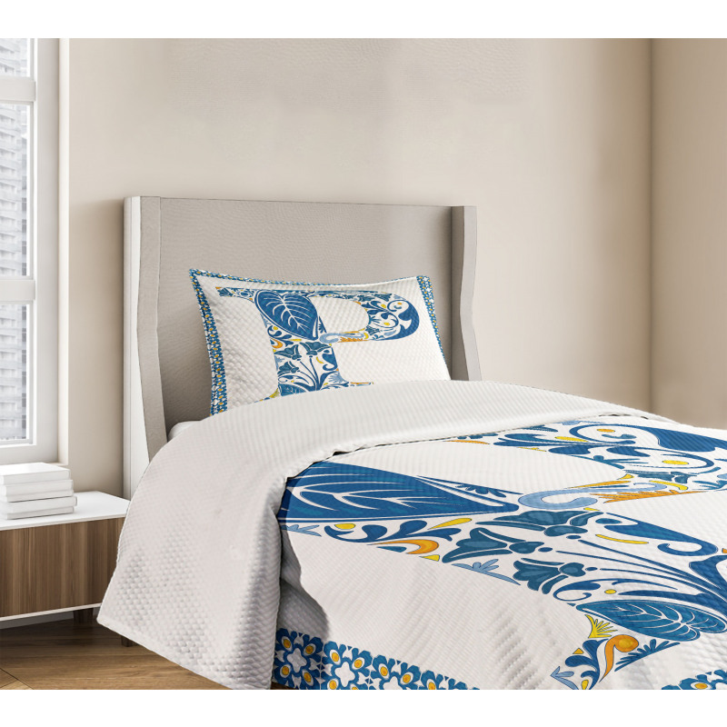 P and Forest Leaves Bedspread Set