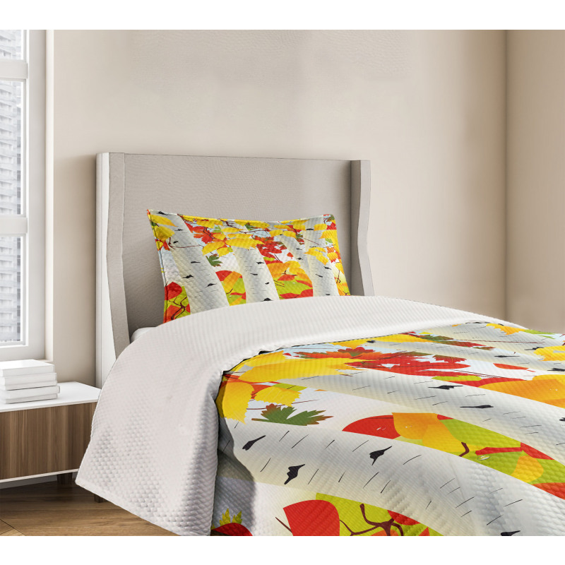 Autumn Scene with Leaves Bedspread Set